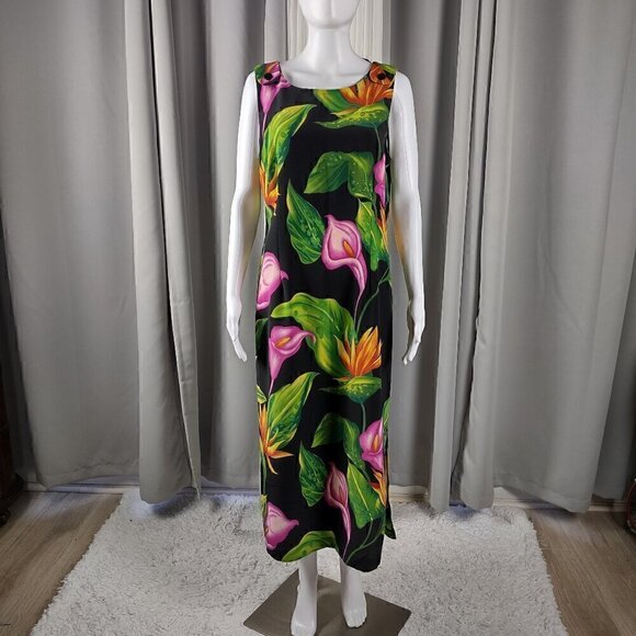 Sag Harbor Women's Black, Green Tropical Floral Sleeveless Maxi Dress Size 14P - Picture 1 of 12